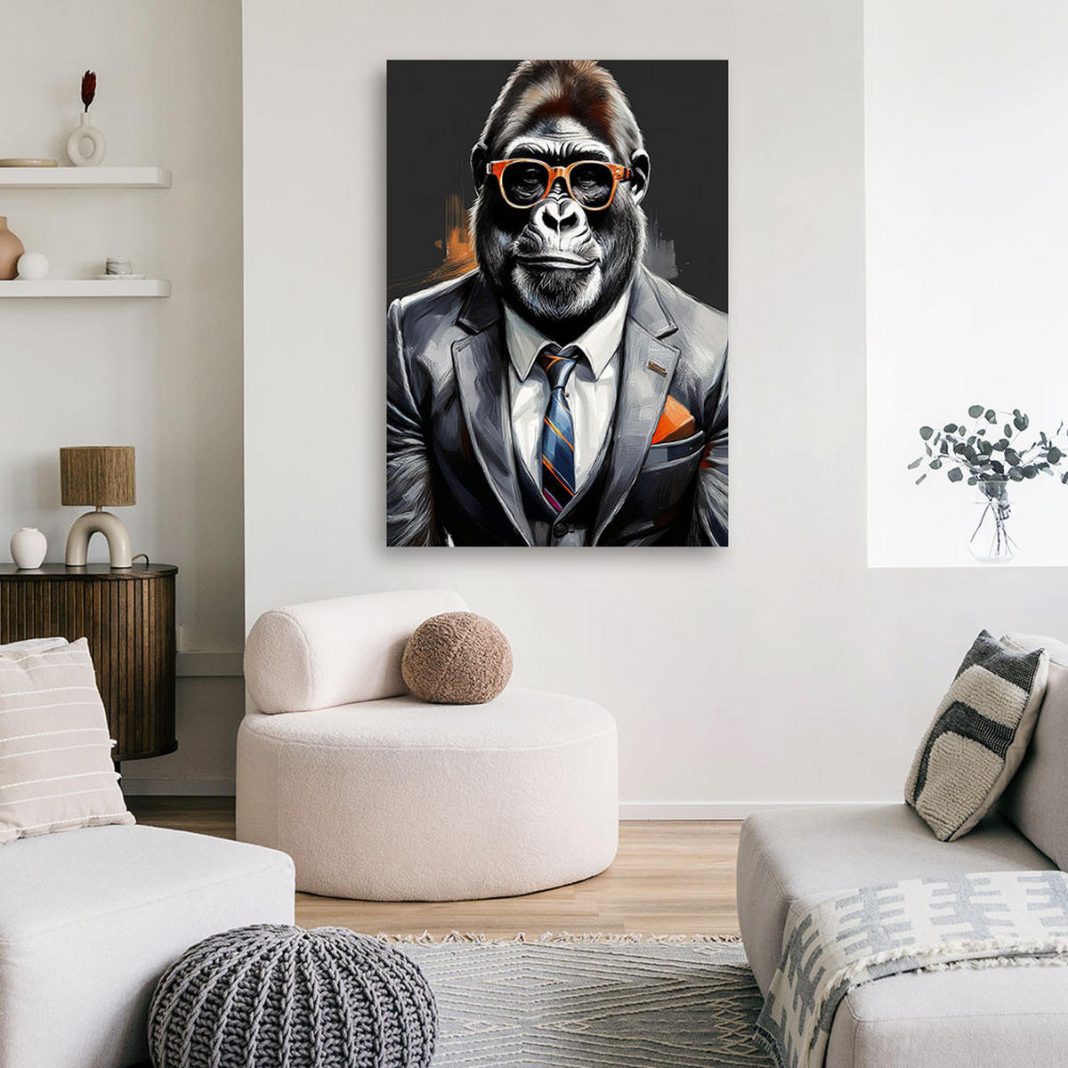 WANDBILD gorilla tier pop art - Grau, Textil (40/60cm) - Feeby