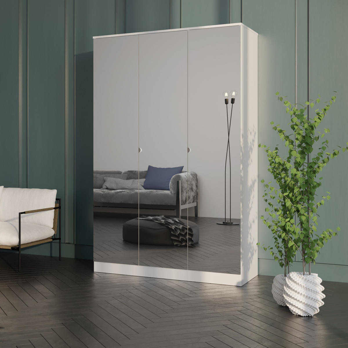 DREHTÜRENSCHRANK mit Spiegel Monza 3D 120 Weiß - Weiß/Grau, Holzwerkstoff/Metall (120/200/60cm) - mzm24