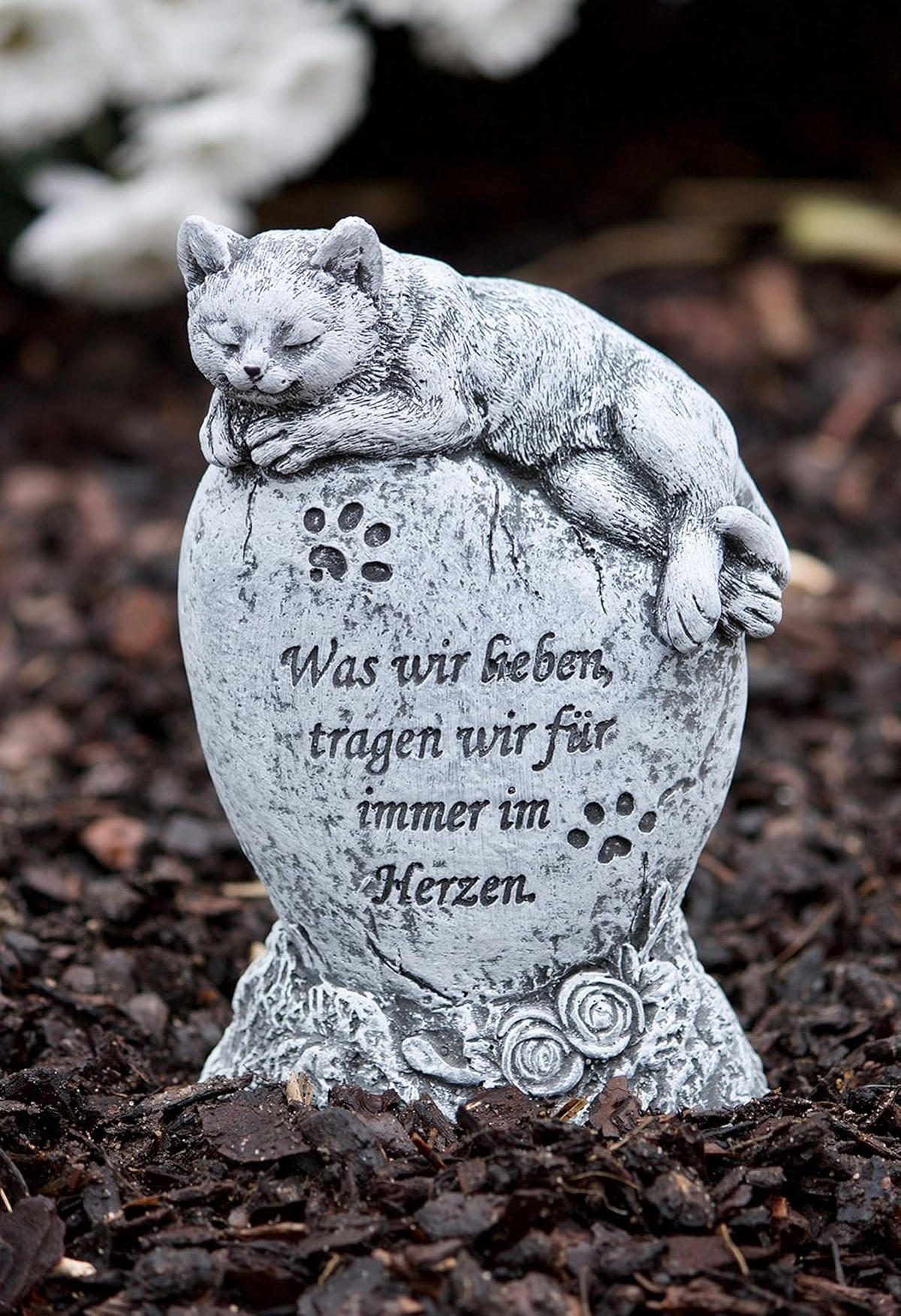 STEINFIGUR Katze Grabstein mit Inschrift Steinguss frostfest - Grau, Stein (11/15/6cm) - stoneandstyle