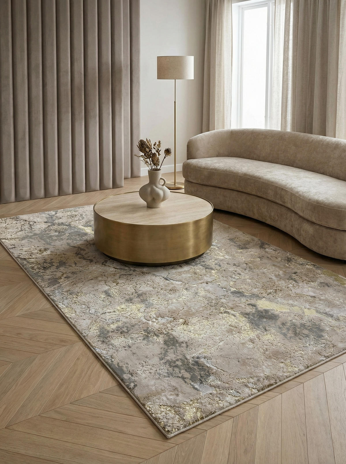 TEPPICH Hochglanz Metallic abstrakt Galaxie-Design pflegeleicht strapazierfähig COMO-Varenna, Gold 200x290 cm - Goldfarben, Textil (200/290cm) - KADIMA DESIGN