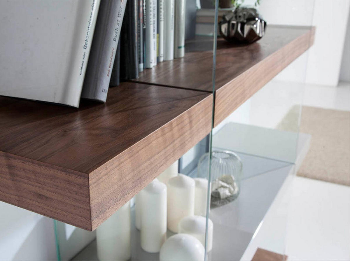 REGAL Regal aus Walnussholz und Glas 140/33/180 cm - Walnussfarben/Grau, Holz (140/180/33cm) - ANGEL CERDA