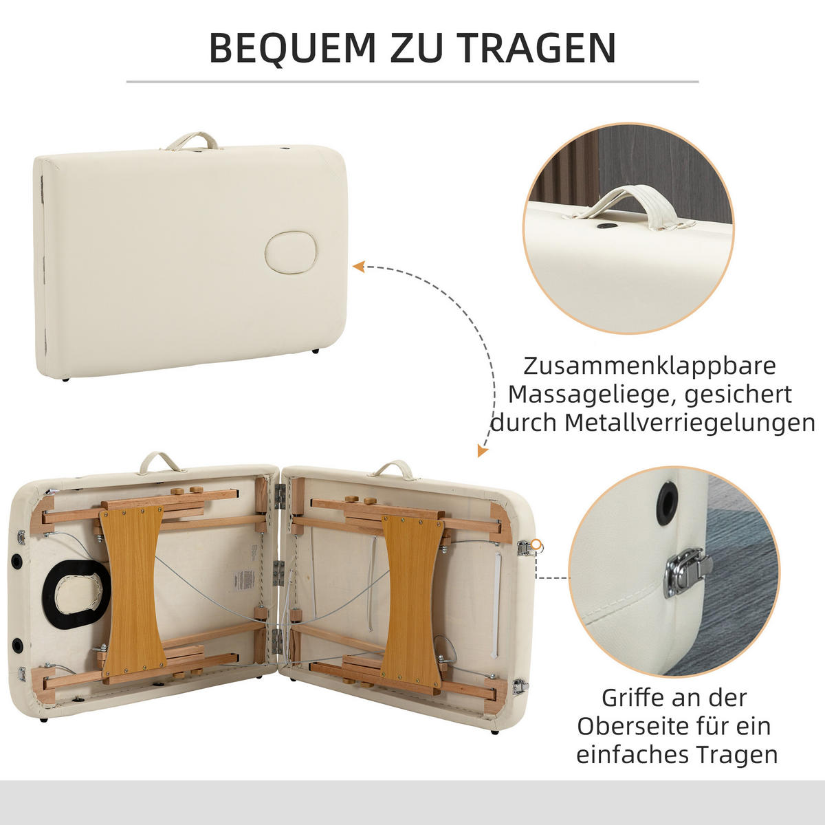 MASSAGETISCH, klappbare Massageliege, Creme - Weiß, Holzwerkstoff (182/87/60cm) - HOMCOM