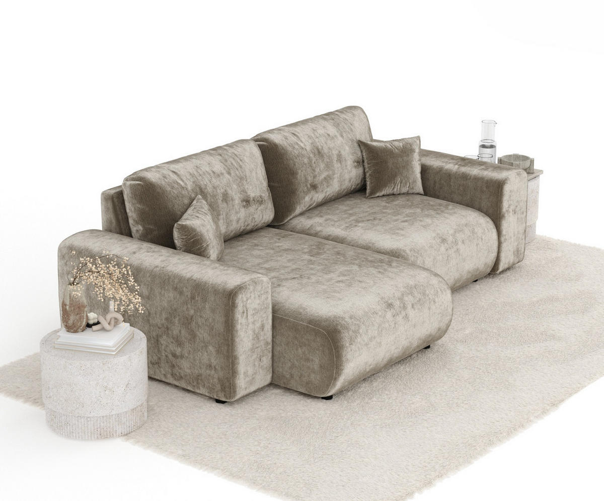 ECKSOFA Zanzibar Beige Chenille - Beige/Schwarz, Holz/Holzwerkstoff (237/144cm) - Maison de Reve