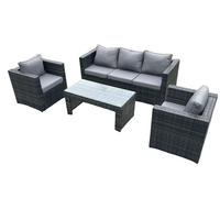 GARTENMÖBELSET mit Couchtisch Polyrattan 5-Sitzer - Dunkelgrau/Grau, Glas/Kunststoff - Fimous