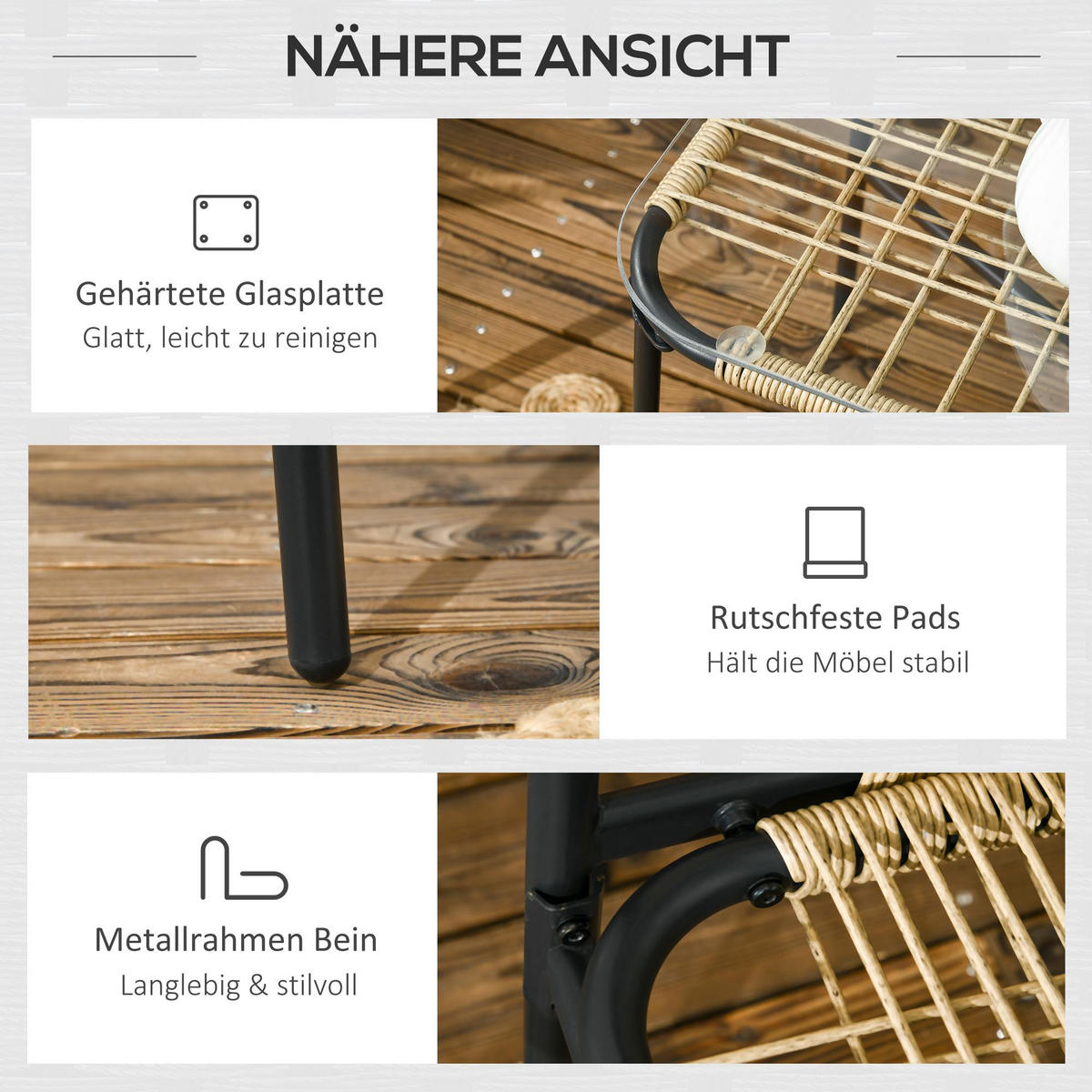 GARTENMÖBEL Set, PE Rattan Schwarz+ Gelb - Gelb/Schwarz, Kunststoff - Outsunny