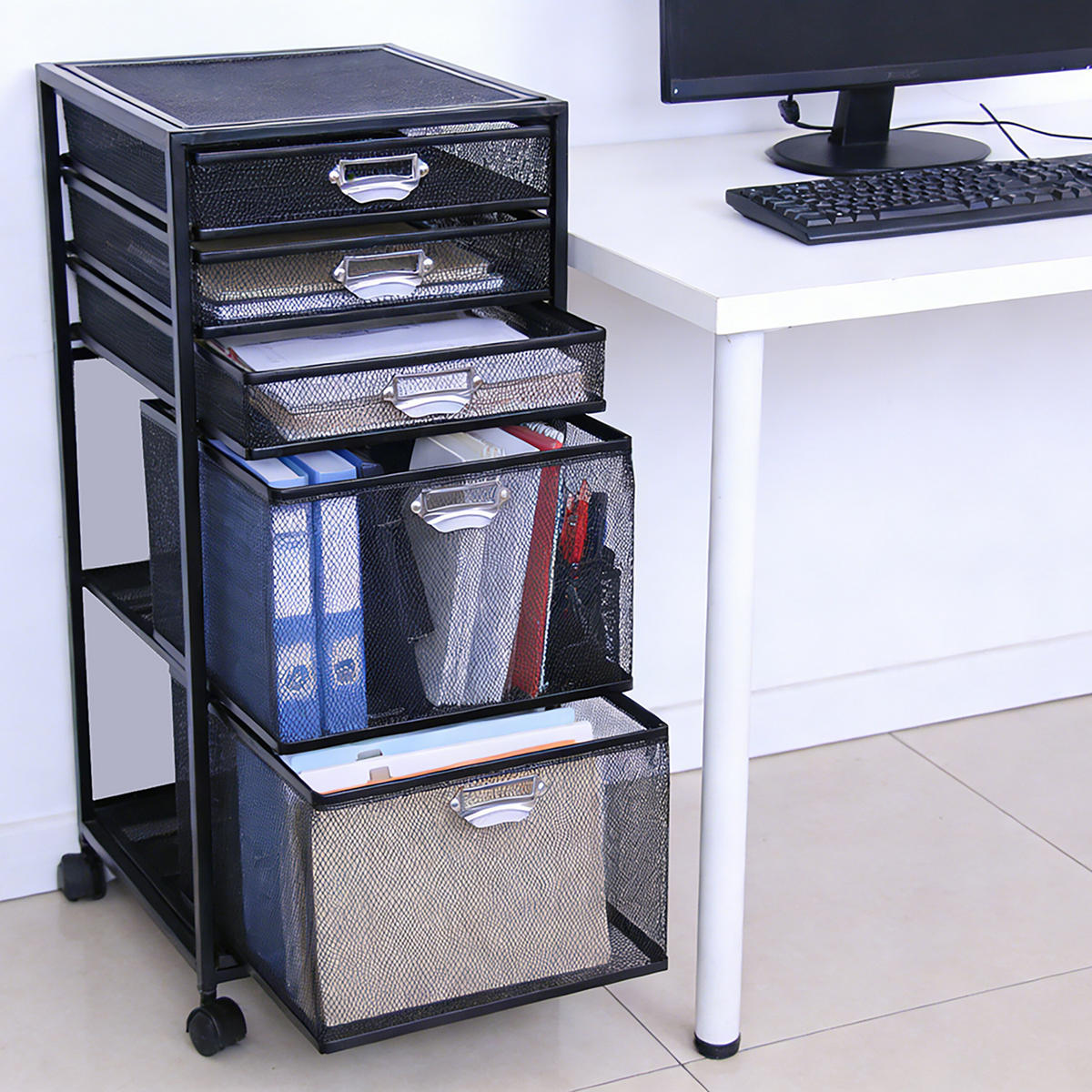 RULLHURTS Svart Silver 5 lådor med hjul - Svart, Metall/Plast (27.5/59/35cm) - Relaxdays