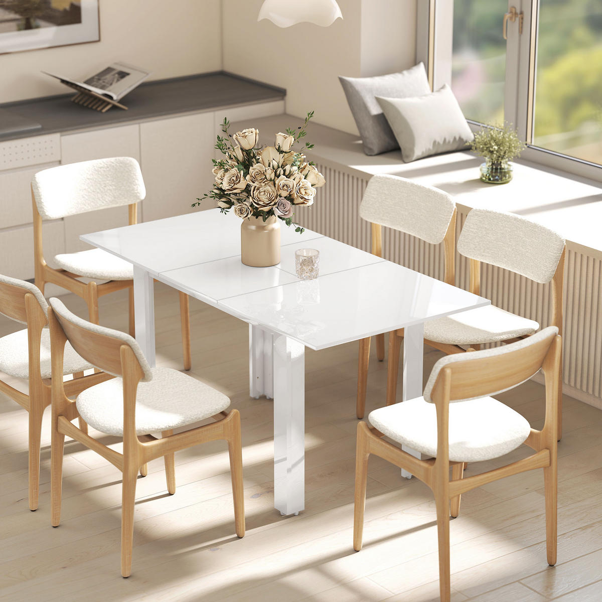 ESSTISCH ausziehbar DE-08387 120-160 cm Hochglanzweiß - Weiß Hochglanz, Holzwerkstoff (160/80/78cm) - ComfortXL