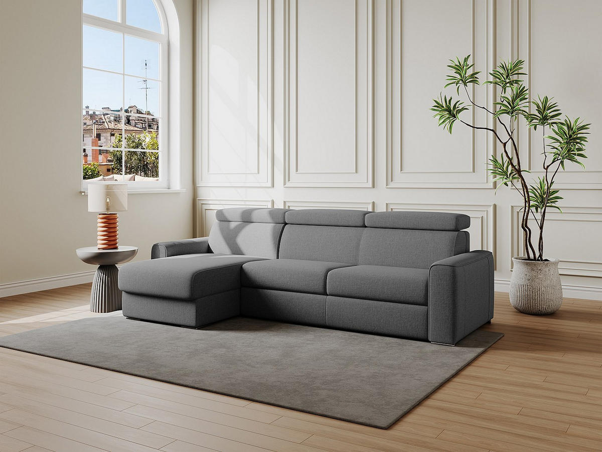 ECKSOFA mit Matratze - Ecke wechselbar - Stoff - Grau - Liegefläche 140 cm - Matratze 22 cm - Memory Schaum - VIZIR - Anthrazit, Textil (282/223cm) - Vente-Unique