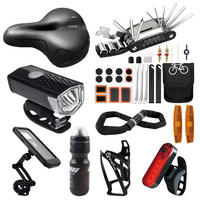 FAHRRADZUBEHÖR Set 8in1, Sattel, LED-Licht, Handyhalter & Werkzeug - Schwarz, Textil (25/10/20cm)