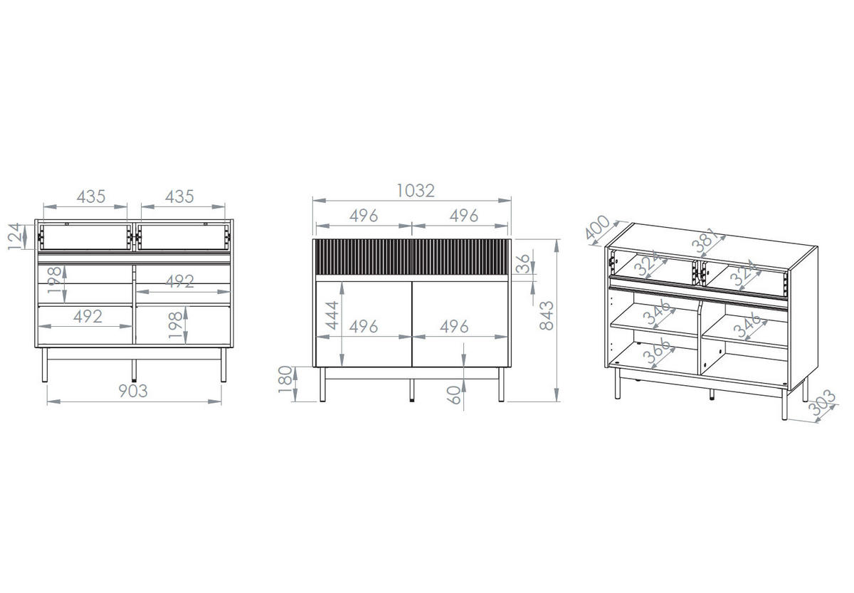 SIDEBOARD Dunea Cashmere / Eiche Cremona Torro 104 / 40 / 85 cm - Kaschmir/Creme, Holz/Holzwerkstoff (104/85/40cm) - Feldmann-Wohnen