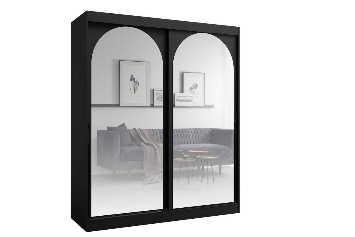 Deine Möbel 24 Schiebetürenschrank Schwarz, Schwarz 180x215x65 cm