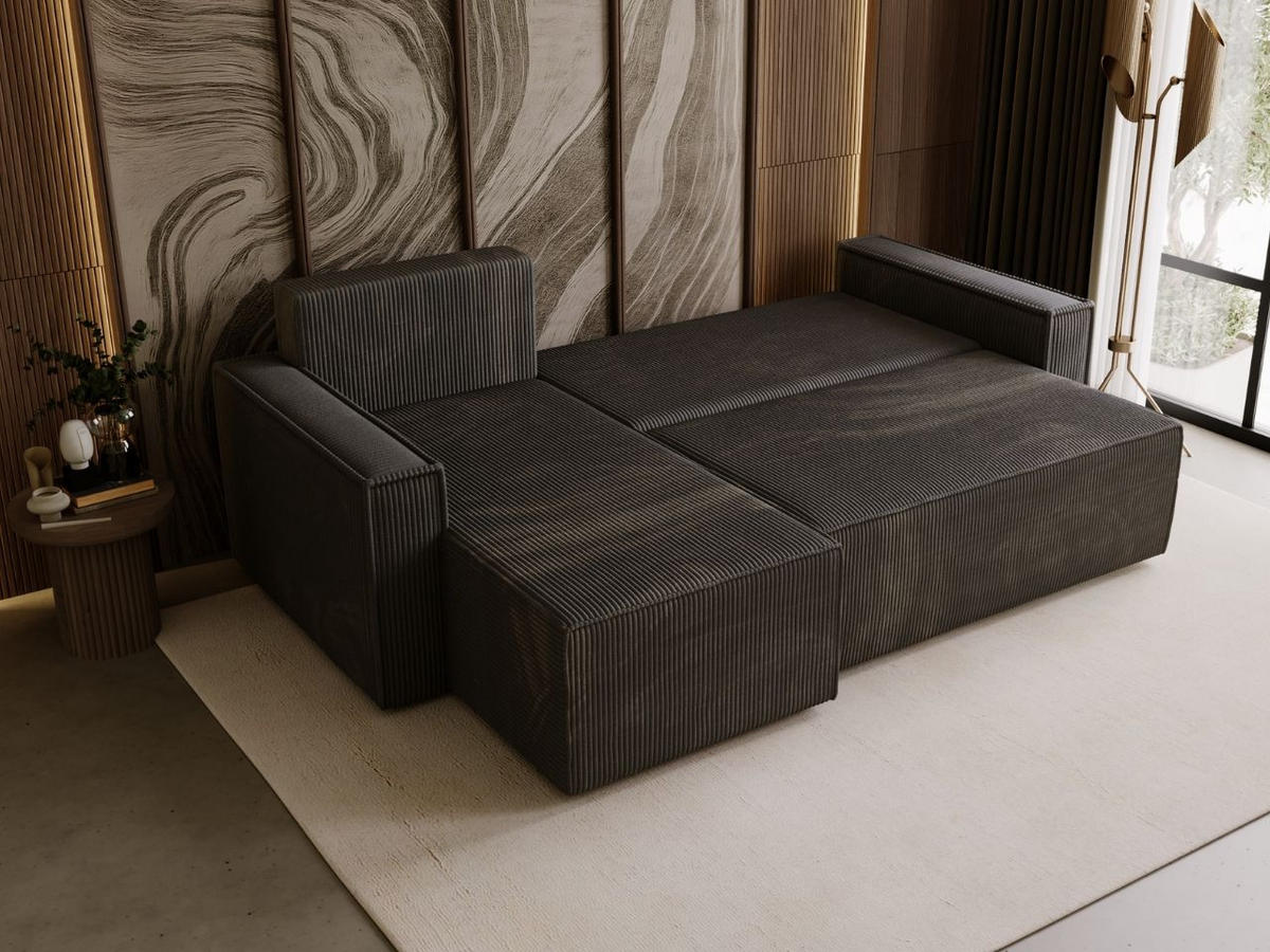 ECKSOFA Prato L Dunkelgrau - Dunkelgrau/Schwarz, Holz/Textil (253/145cm) - Graingold