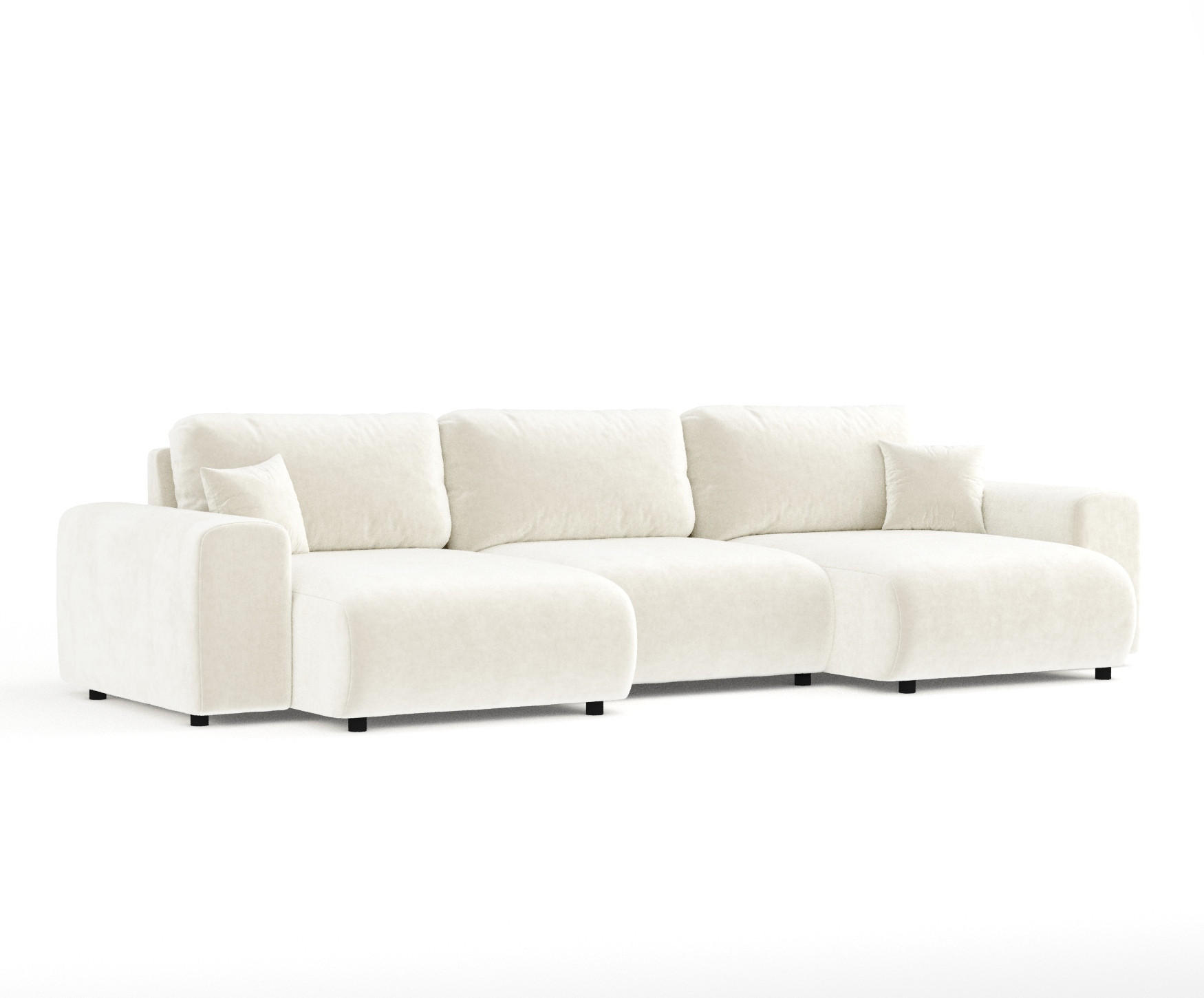 PANORAMASOFA Zanzibar Creme Samtstoff - Creme/Schwarz, Holz/Holzwerkstoff (325/79/144cm) - Maison de Reve