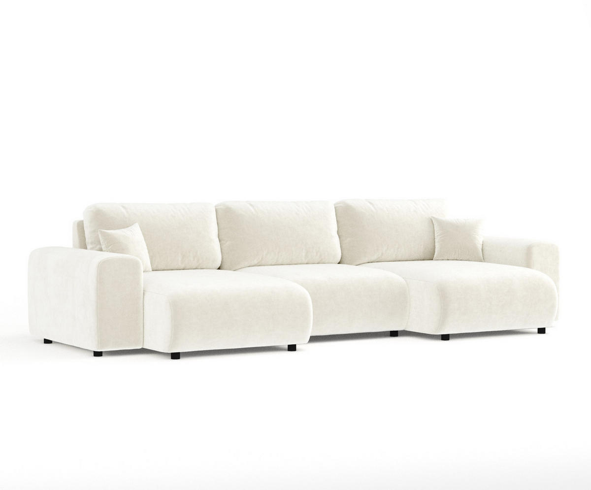PANORAMASOFA Zanzibar Creme Samtstoff - Creme/Schwarz, Holz/Holzwerkstoff (325/79/144cm) - Maison de Reve