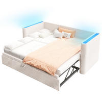AUSZIEHBETT 90/200 cm Beige mit LED-Beleuchtung aus Samt klappbar zum Doppelbett 180/200 cm - Beige, Textil (90/200cm) - OKWISH