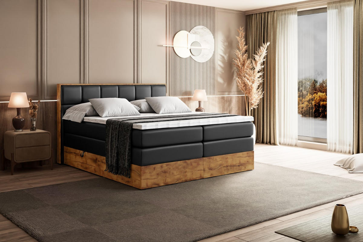 BOXSPRINGBETT mit Matratze H3|H4 und Lattenrost - LOLLI7 KING-120x200 - Schwarz - Schwarz, Holzwerkstoff (120/200cm) - ALTDECOR