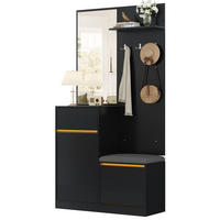 GARDEROBE mit Spiegel, Schuhschrank, Schuhbank und LED - Schwarz, Holzwerkstoff (105/190/38cm) - FLIEKS
