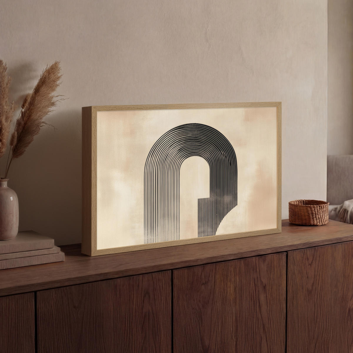 NÁSTĚNNÁ LAMPA S AKUMULÁTOREM Luk - Pruhy - Minimalistický - Černý 60x40 cm - béžová, kompozitní dřevo (60/40/8cm) - OnlyWow