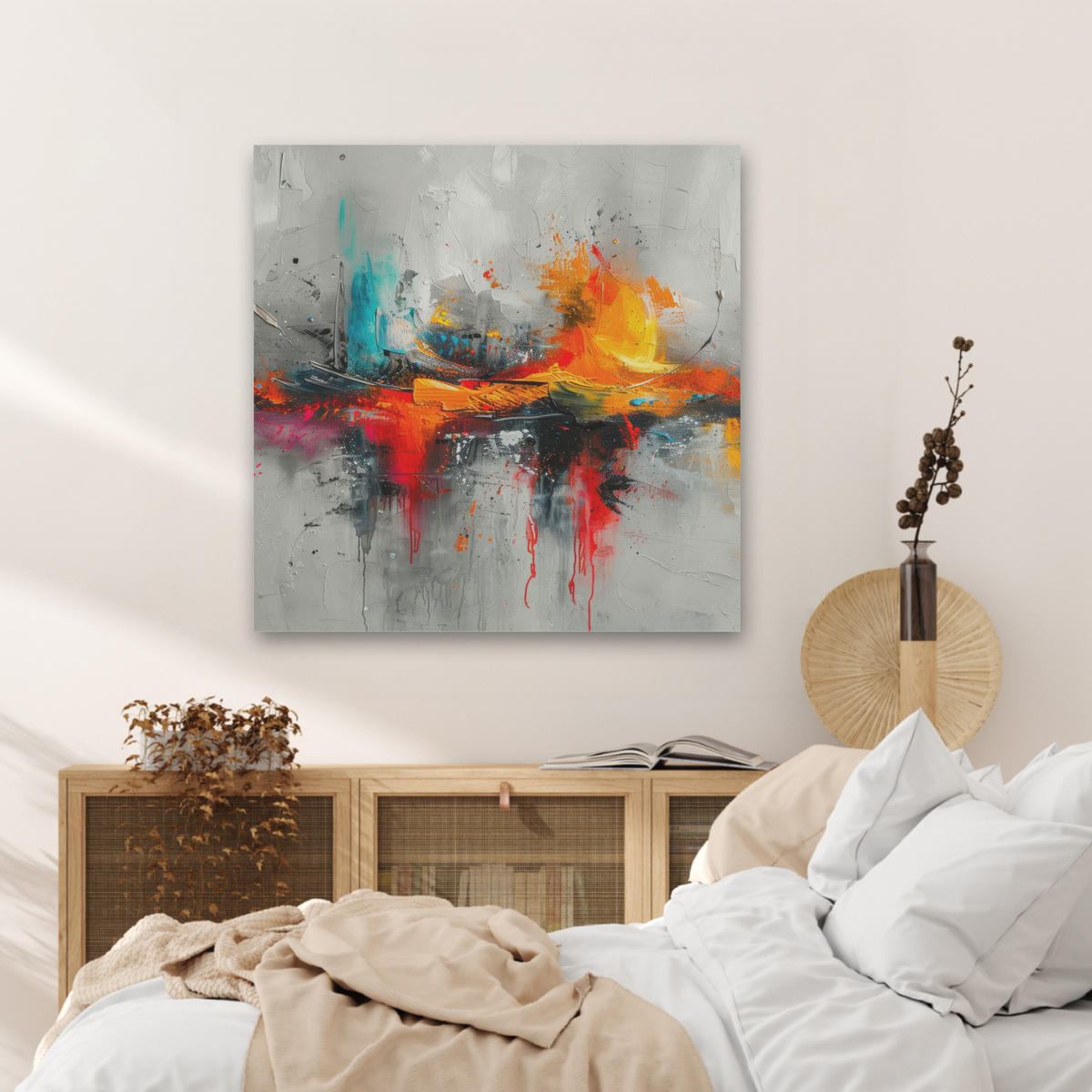 AKUSTIKBILD Moderne Kunst - Orange - Grau - Abstrakt Akustikpaneele 80x80 cm - Hellgrau, Kunststoff (80/80/0.9cm) - MuchoWow