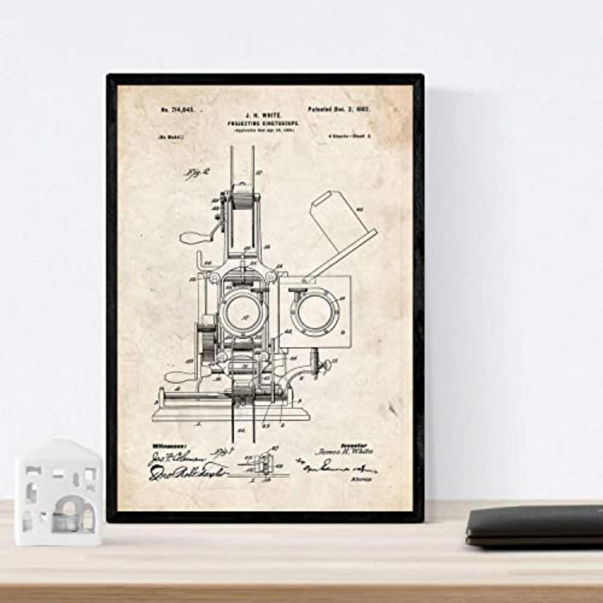 POSTER Set mit 4 Musikinstrument Patent A4 Schwarzer Rahmen - Schwarz, Papier (29.7/3cm) - Nacnic