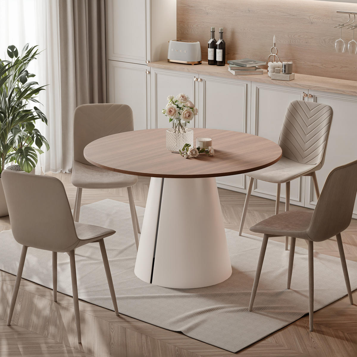 AUSZIEHTISCH BASE 120-196/76 cm, Kaschmir / Franklin-Nussbaum - Kaschmir/Nussbaumfarben, Holzwerkstoff/Metall (120/120/76cm) - Idohome