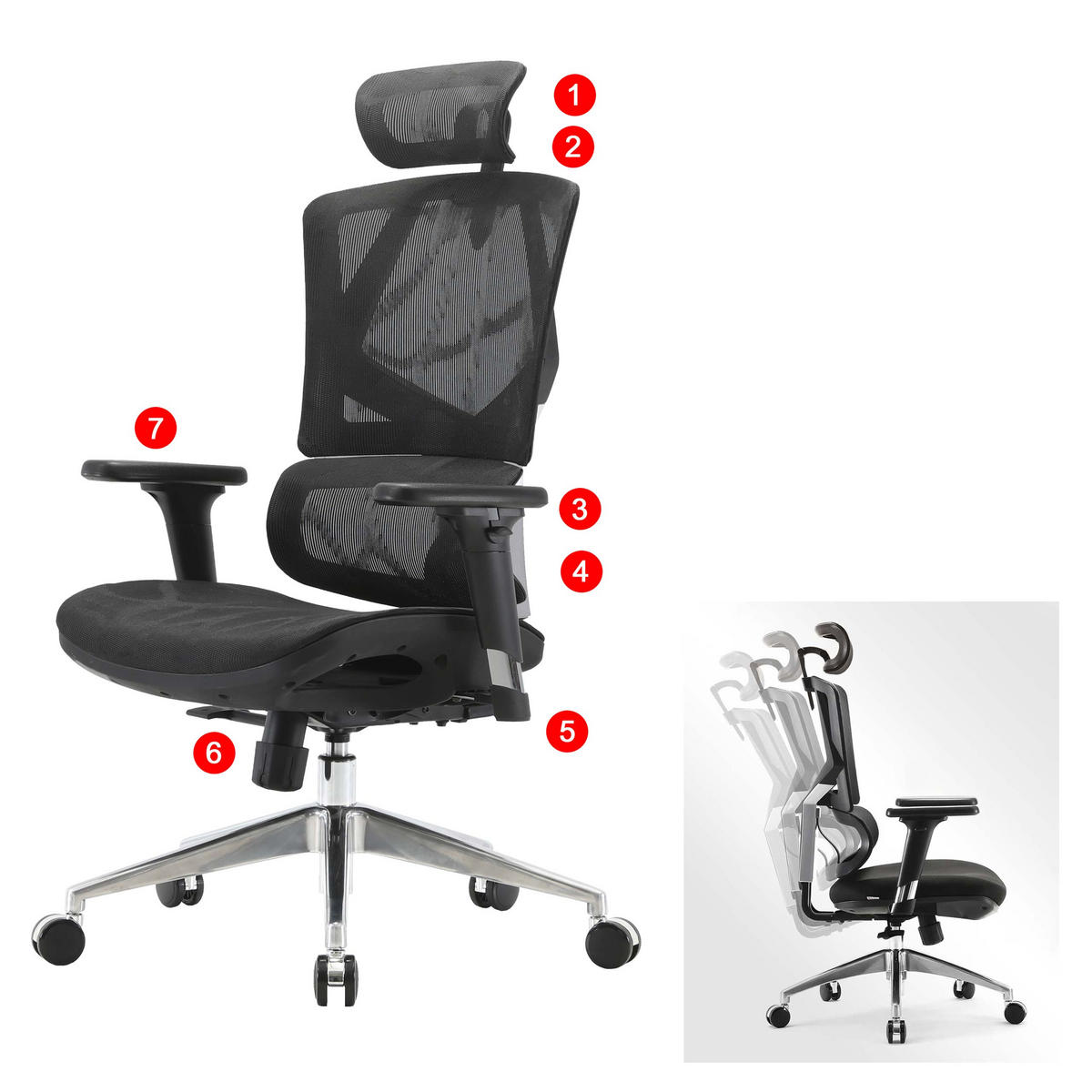 BÜROSTUHL MESH Schwarz - Schwarz, Textil (66/136/95cm) - SIHOO