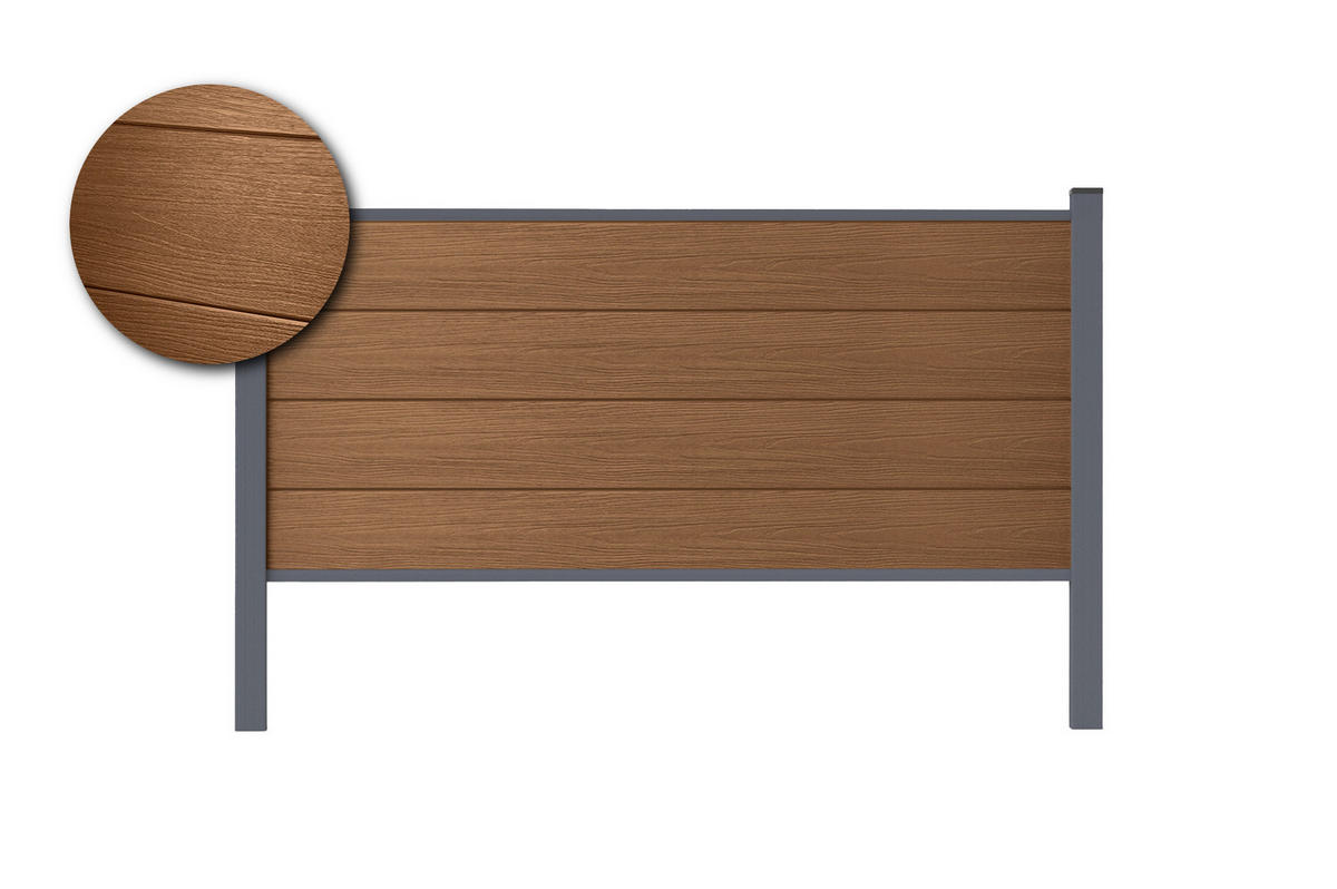VERBUNDZAUN STOCKHORN 2 m, H. 90 cm, zum Einbetonieren, Teakholz - Braun, Holzwerkstoff (200/90cm) - Casanoov