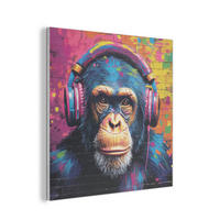AKUSTIKPANEEL Graffiti - Schimpanse - Straßenkunst - Kopfhörer - Affe 90x90 cm - Blau, Textil (90/0.9/90cm) - MuchoWow