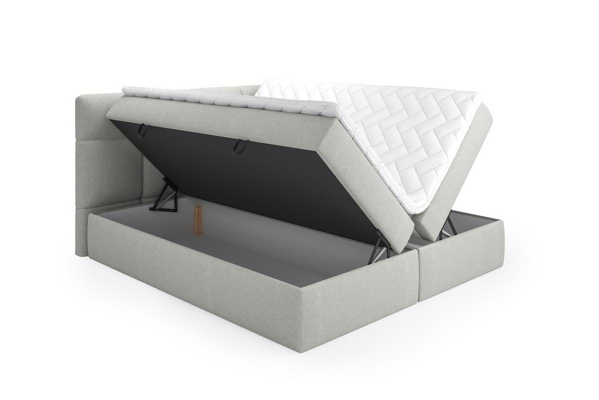 BOXSPRINGBETT Ruhe 160x200 – in Grau, Kaltschaum-Topper, großem Bettkasten - Hellgrau, Textil (160/200cm)