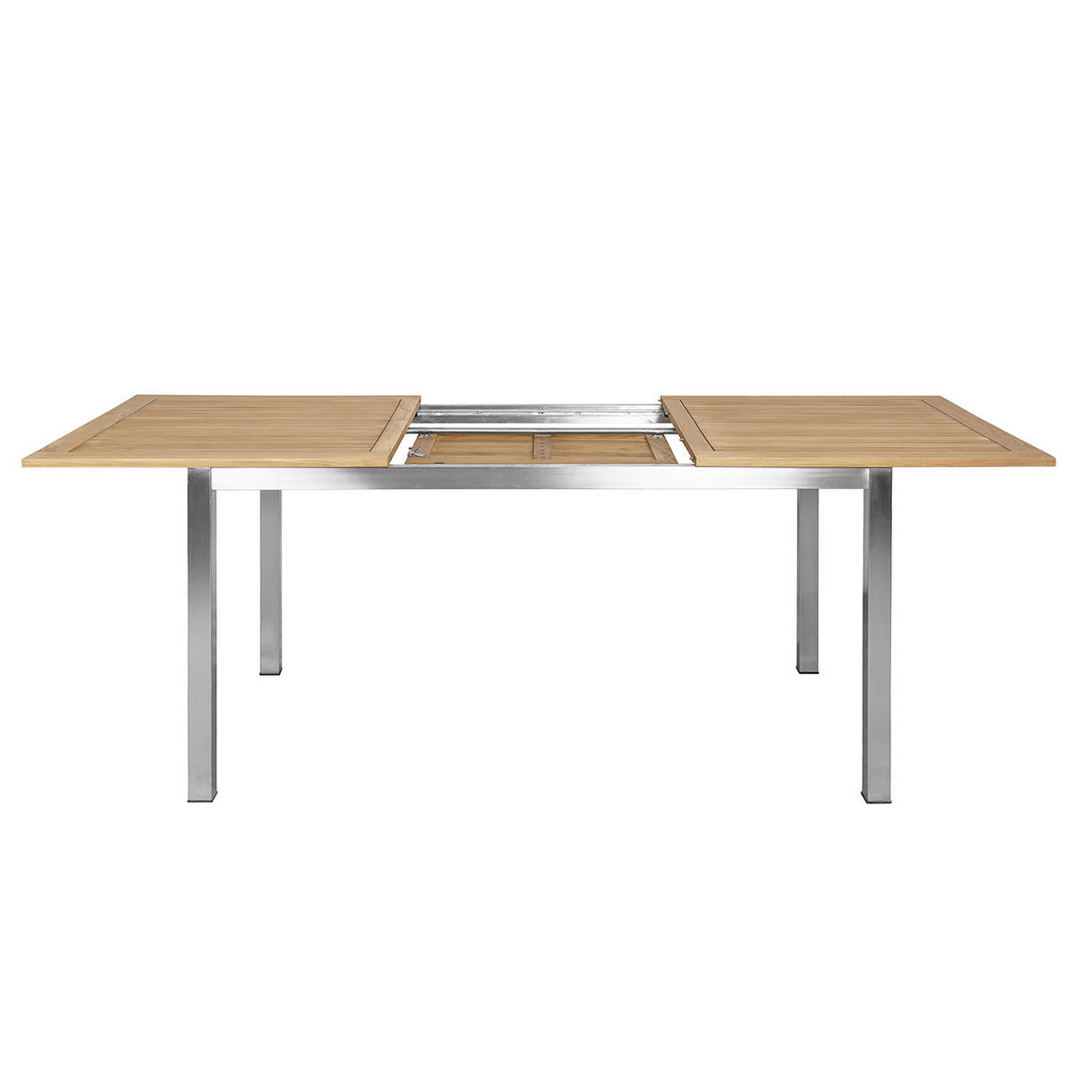 GARTENTISCH - Teak massiv / Edelstahl - Ausziehfunktion - Silberfarben/Braun, Holz/Metall (90/150/75cm) - home24