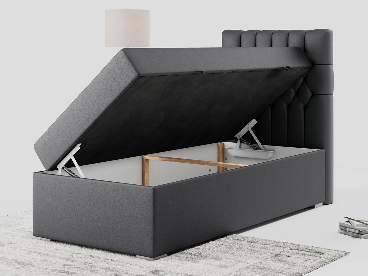 BOXBETT PERA 90/200 Dunkelgrau Kunstleder - H4 - Rechts Seite - Dunkelgrau, Holz/Textil (90/200cm) - MKS