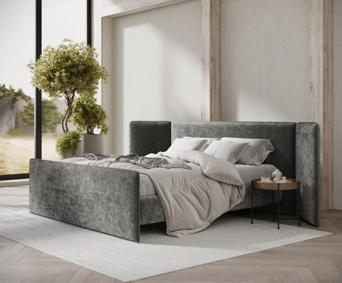 POLSTERBETT Tokyo Grau 200/200 cm - Naturfarben/Grau, Holz/Holzwerkstoff (200/200cm) - Maison de Reve