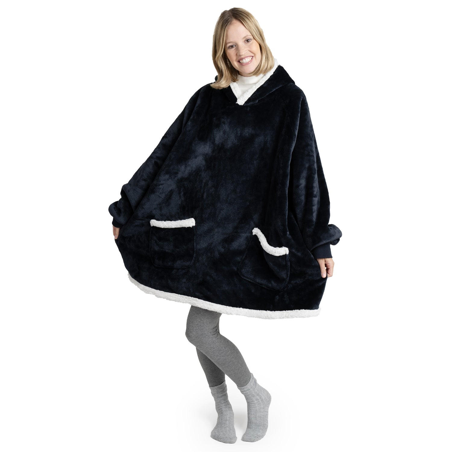 DECKENPULLOVER Loevbacken groß, Dunkelblau, Sherpa - Dunkelblau/Weiß, Textil (90/92cm) - Blumtal