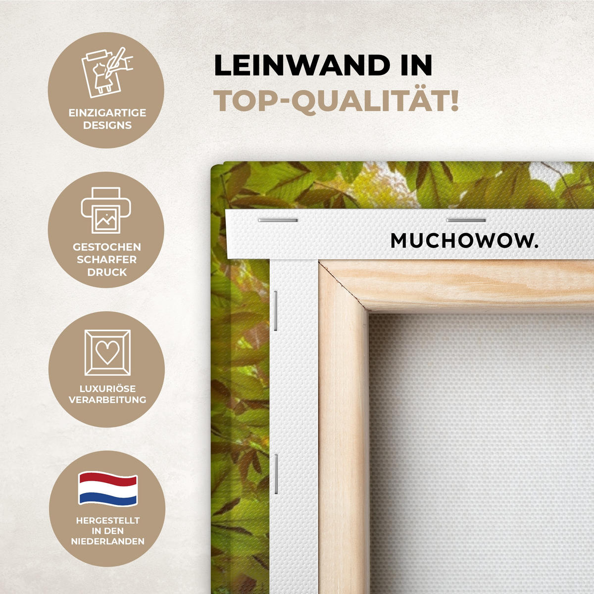 LEINWANDBILD Natur - Wasserfall - Pflanzen - Bäume - Sonne 90x90 cm - Olivgrün, Textil (90/90cm) - MuchoWow