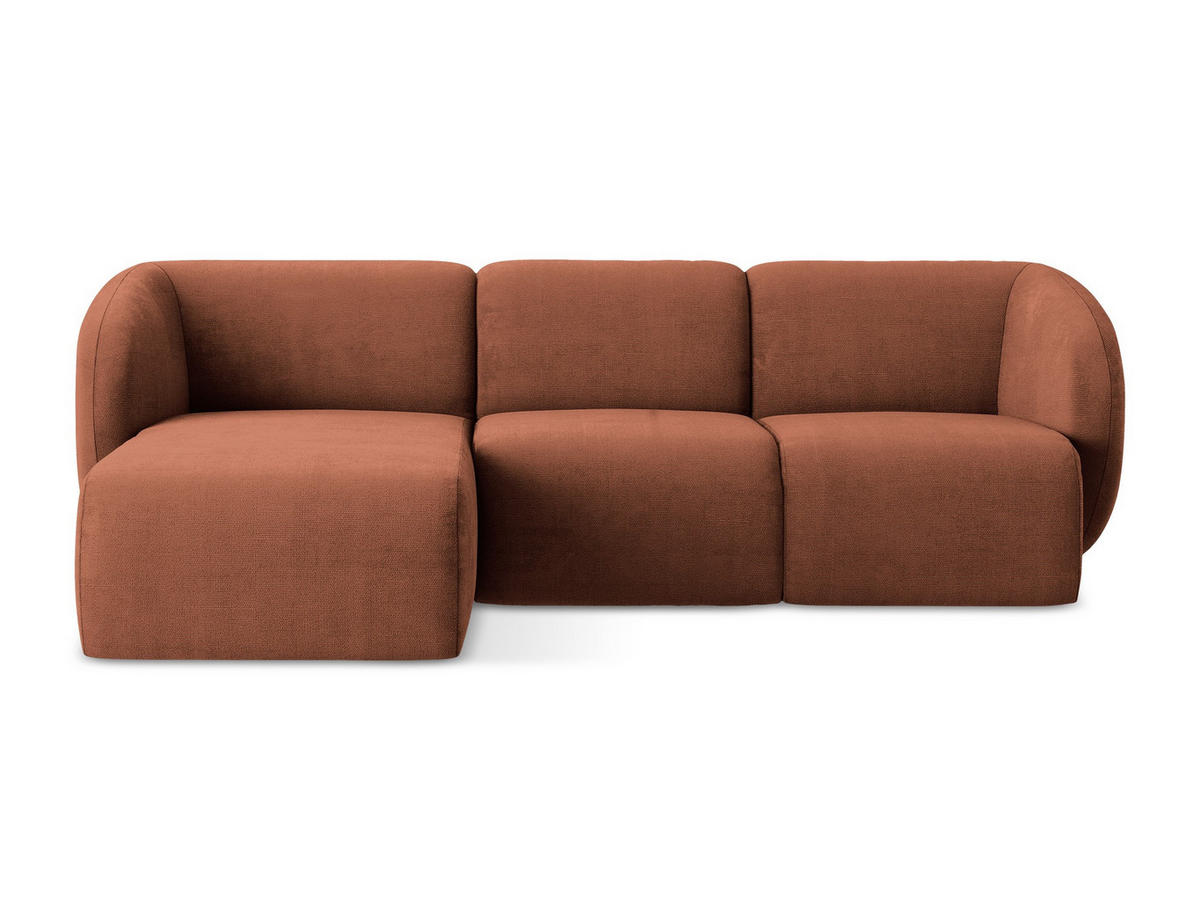 ECKSOFA Links Chenille Stoff Orange - Terracotta/Schwarz, Holzwerkstoff/Kunststoff (248/166cm) - Makamii