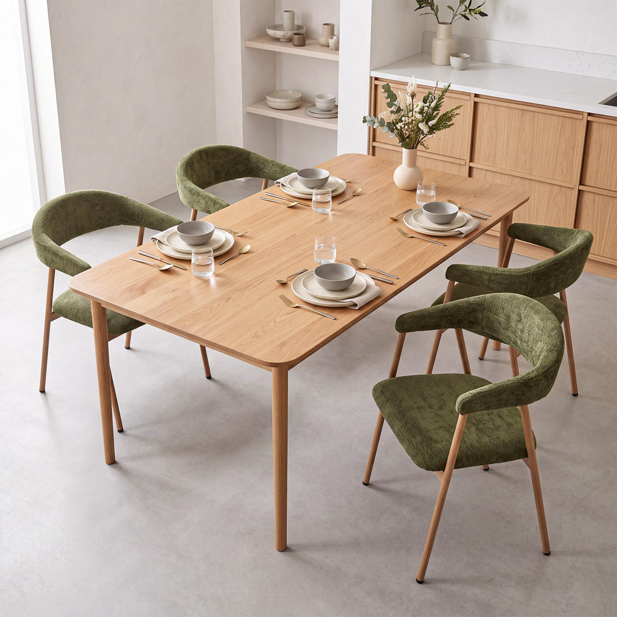 ESSZIMMERSTÜHLE 4er-Set, gepolstert, Chenille, Metallbeine in Holzoptik, Grün - Grün, Textil (61/80.5/59cm) - Meubles Cosy