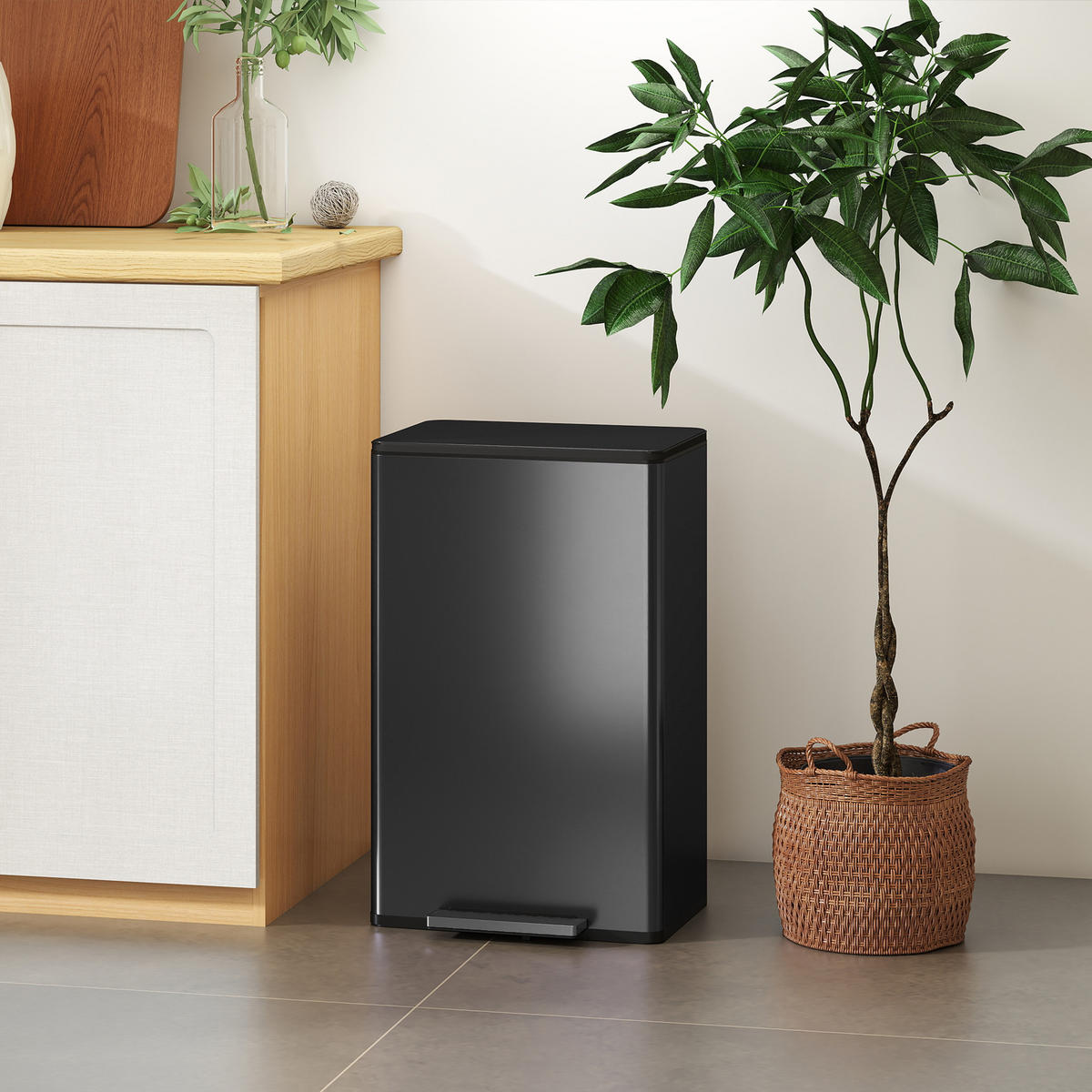 MÜLLEIMER Edelstahl Kunststoff Schwarz - Schwarz, Metall (35/68/42.5cm) - HOMCOM
