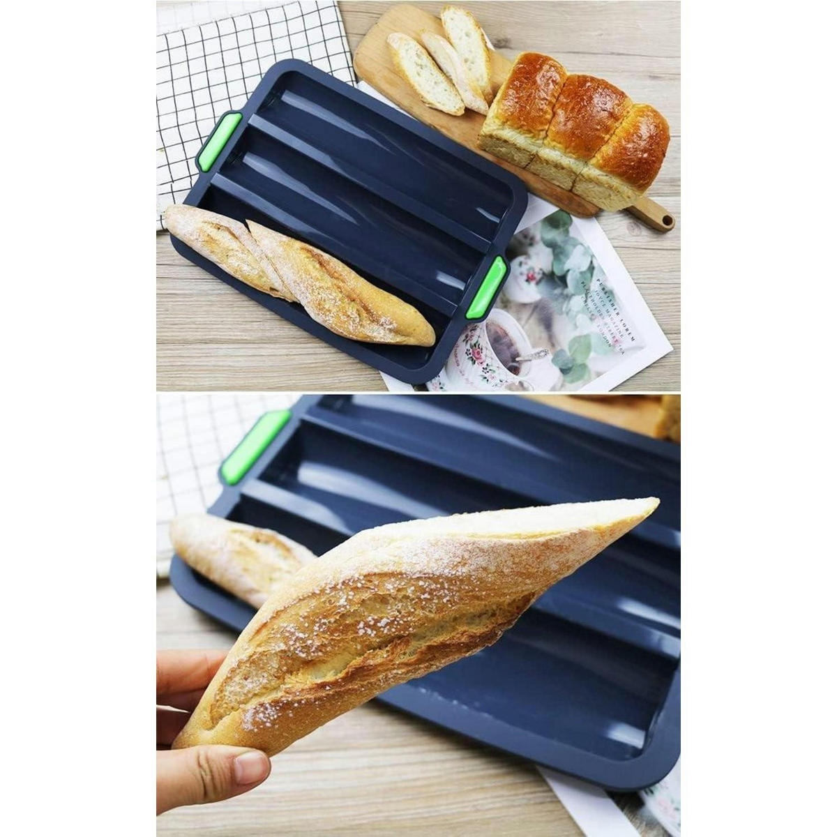 BAGUETTE-BACKBLECH 34 x 24 cm Silikon für 3 Baguettes - Blau, Kunststoff (24/3/28cm)