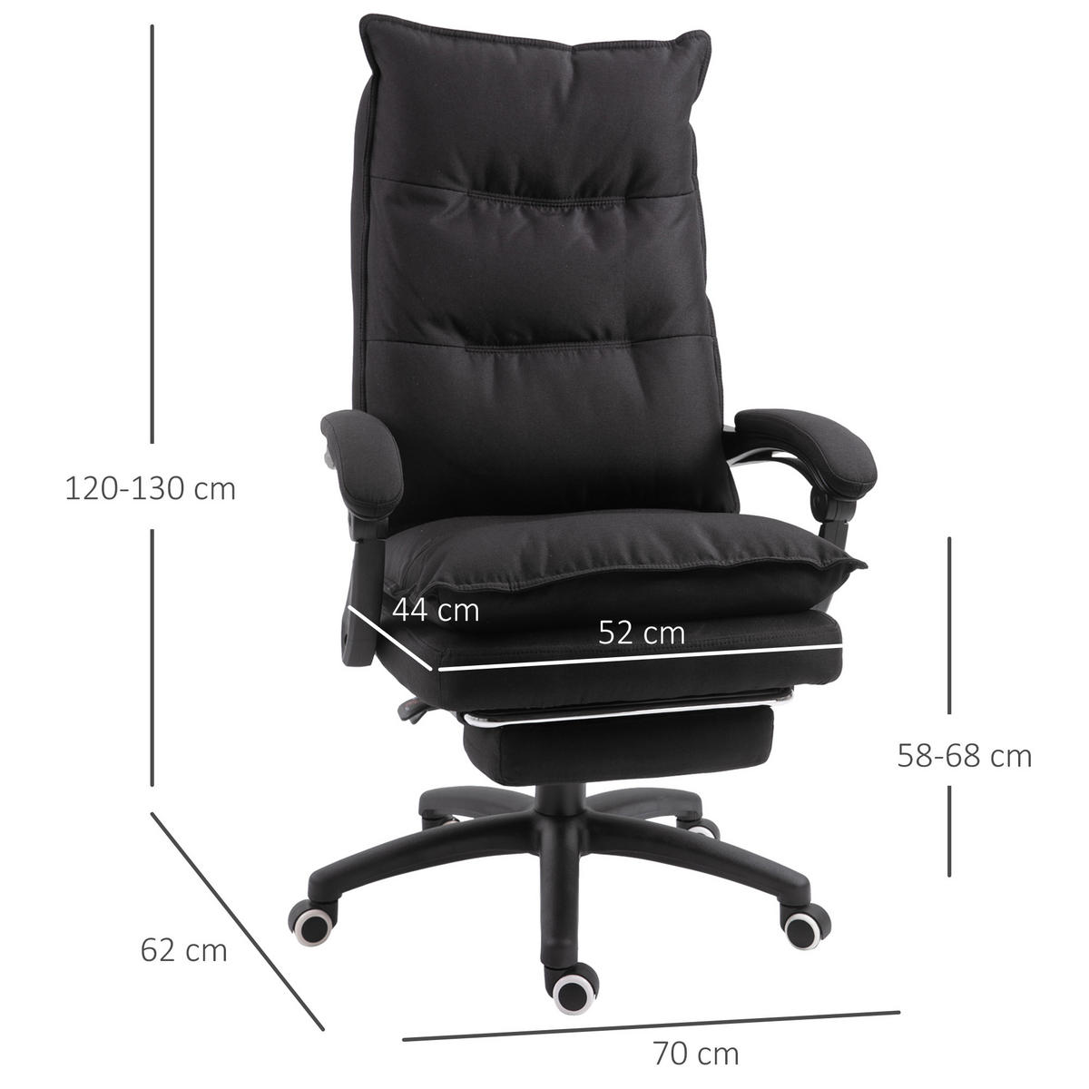 BÜROSTUHL Breanna Schwarz Massagefunktion 70/62/120-130 cm - Schwarz, Kunststoff/Textil (70/130/62cm) - Jamb