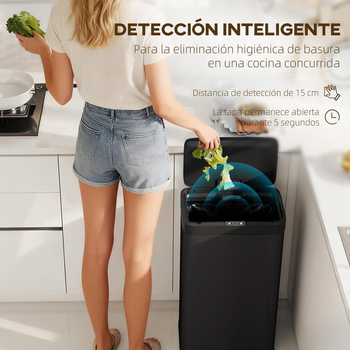 MÜLLEIMER 45L mit Infrarotsensor und Soft-Close Schwarz 38/25,5/67,5 cm - Schwarz, Metall (25.5/67.5/38cm) - Rolipo