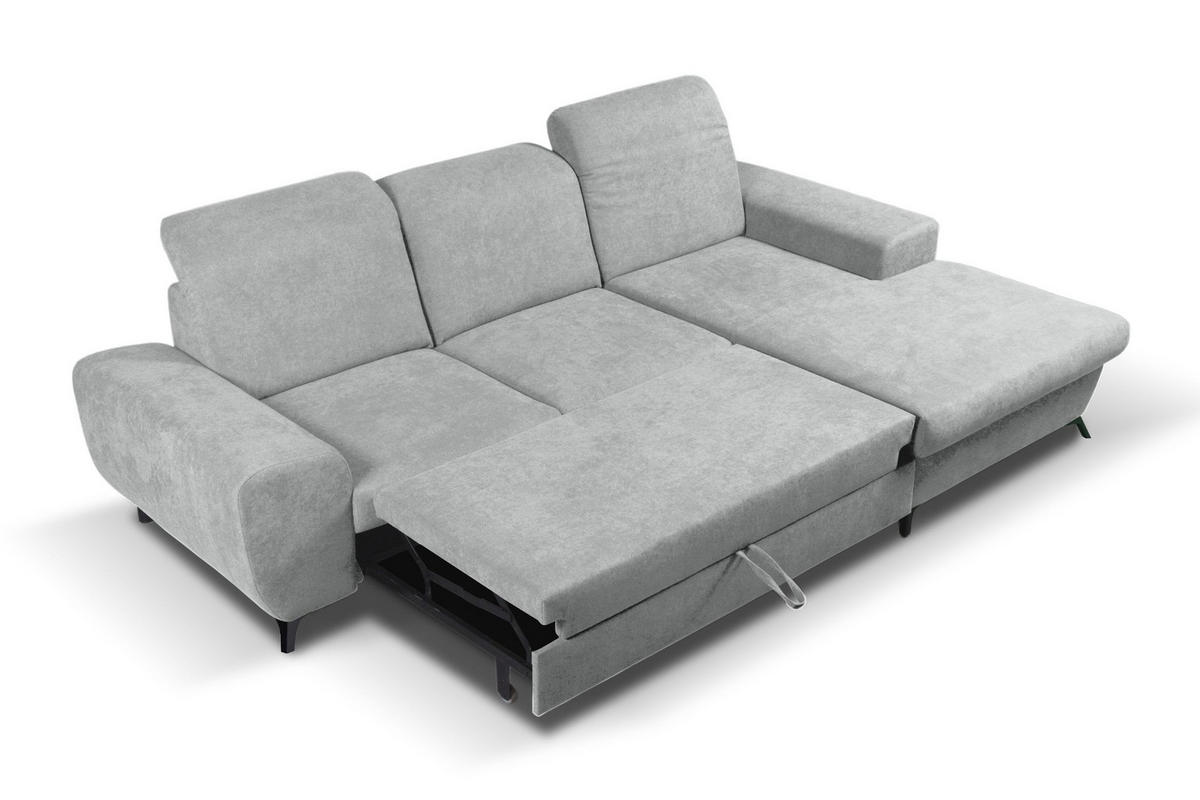 ECKSOFA LUCE R-S Grau Plüsch-Stoff mit Schlaffunktion - Grau, Holz (279/172cm) - MASSENO