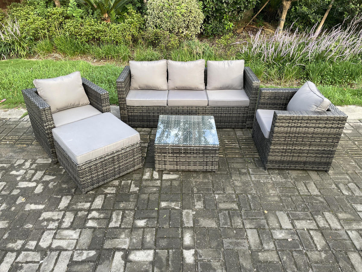GARTENTISCHGRUPPE Polyrattan 6-Sitzer - Dunkelgrau, Metall - Fimous