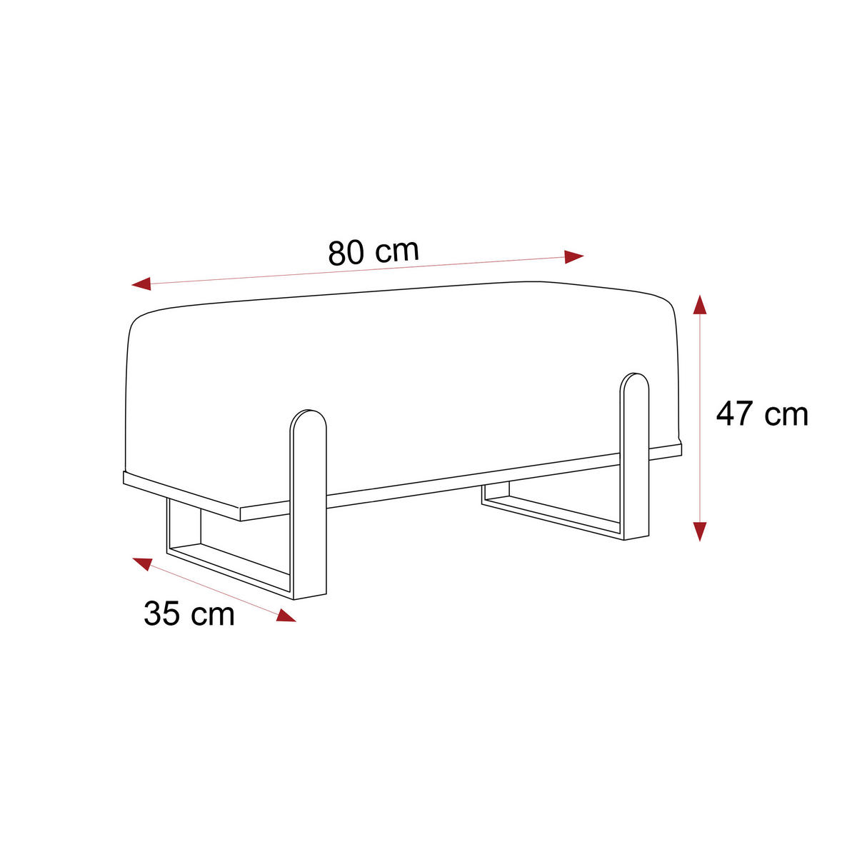 POLSTERBANK MARA 80 cm Schwarz / Beige ,Metallgestell - Beige, Metall (80/47/35cm) - Idohome