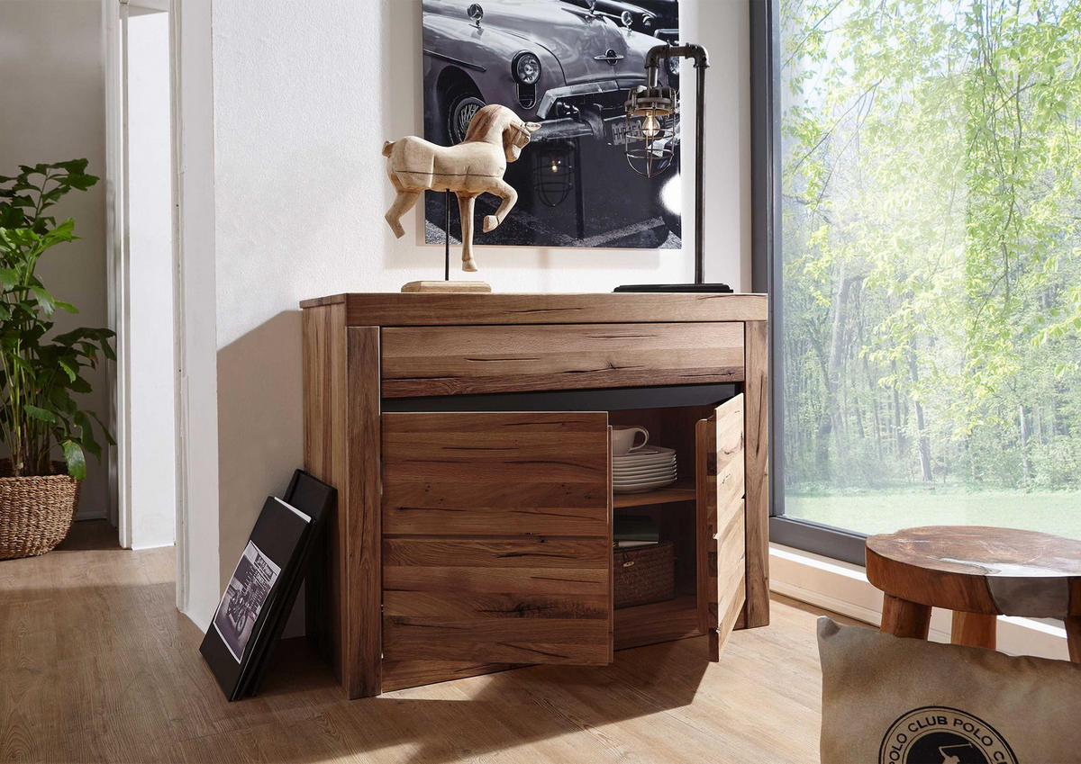 SIDEBOARD Wildeiche / Zerreiche 108x43x80 braun geölt MONTREUX #350 - Braun, Holz (108/80/43cm) - Massivmoebel24