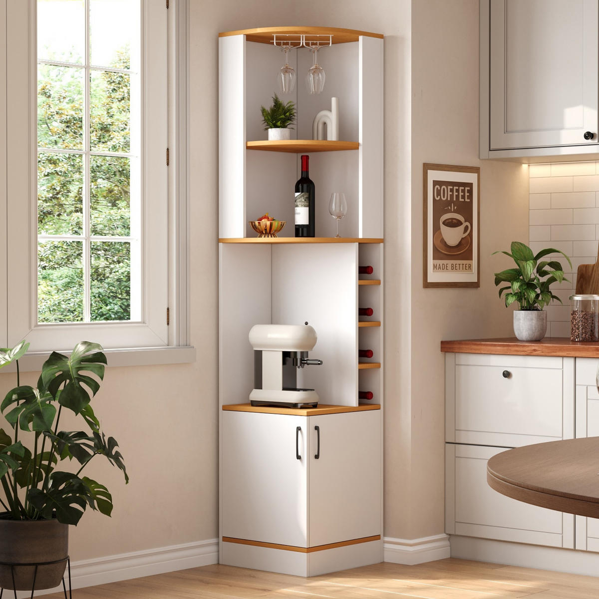 HIGHBOARD DE-38705 40/40/182 cm Weinglasregal und 4 Weinfächer Weiß - Weiß, Holzwerkstoff (40/182/40cm) - ComfortXL