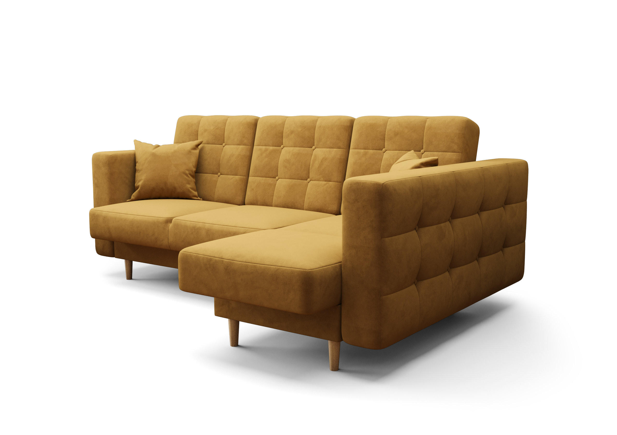 ECKSOFA KONGO RBN12, Eckcouch in L-Form mit Schlaffunktion, Farbe: Gelb, Velourstoff, Ottomane Rechts - Gelb, Textil (225/158cm) - O-Sofa