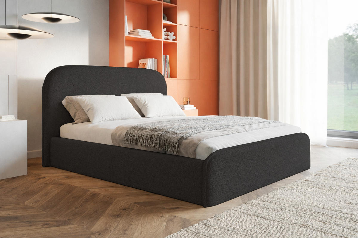 DOPPELBETT 160x200 Wendra Slim mit Lattenrost, Bettkasten, Boucle, Schwarz - Schwarz, Holz/Textil (160/200cm) - Emporius