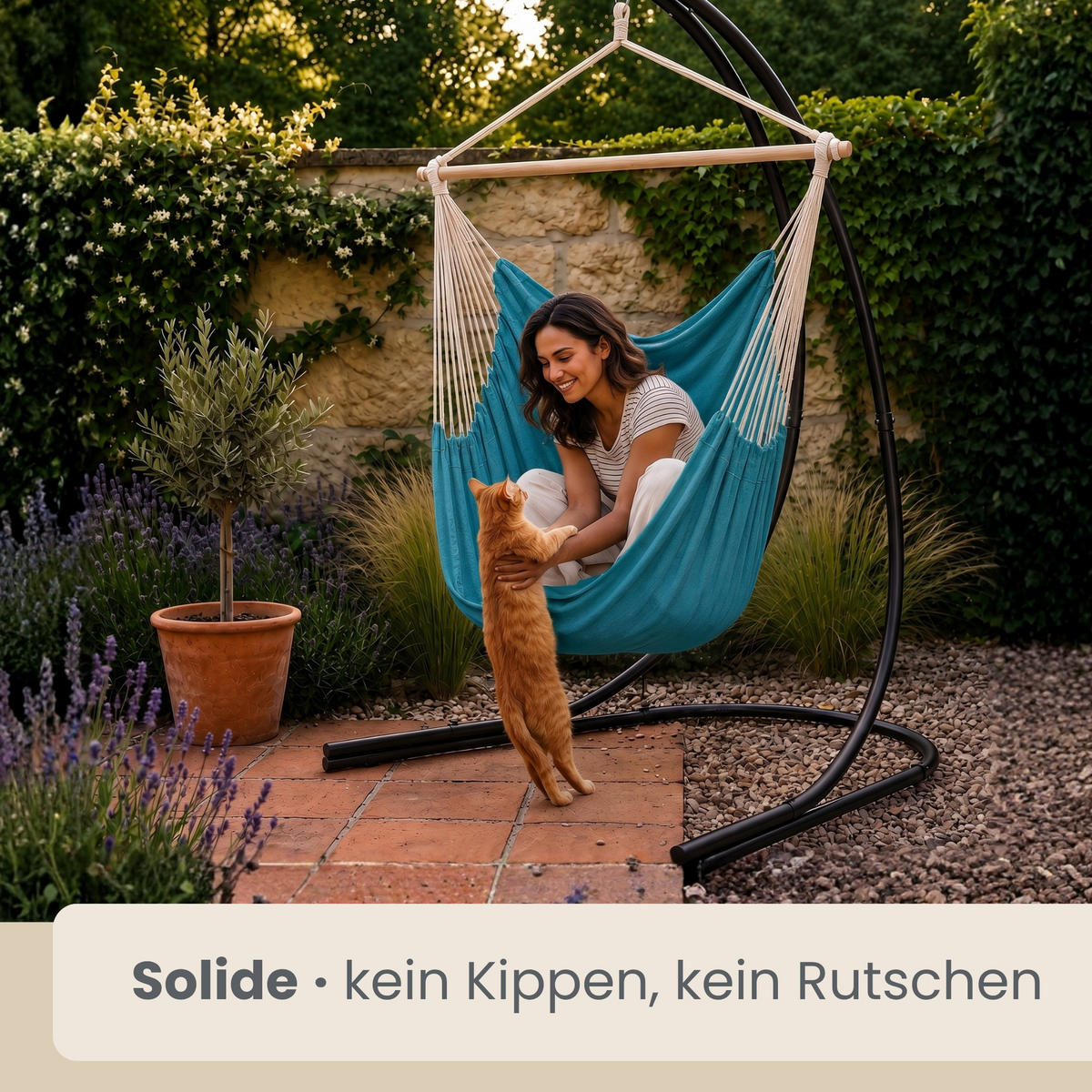 XL HÄNGESTUHL mit Gestell 210/140 cm , Blau/Schwarz - Blau, Textil (140/210/160cm) - Amanka