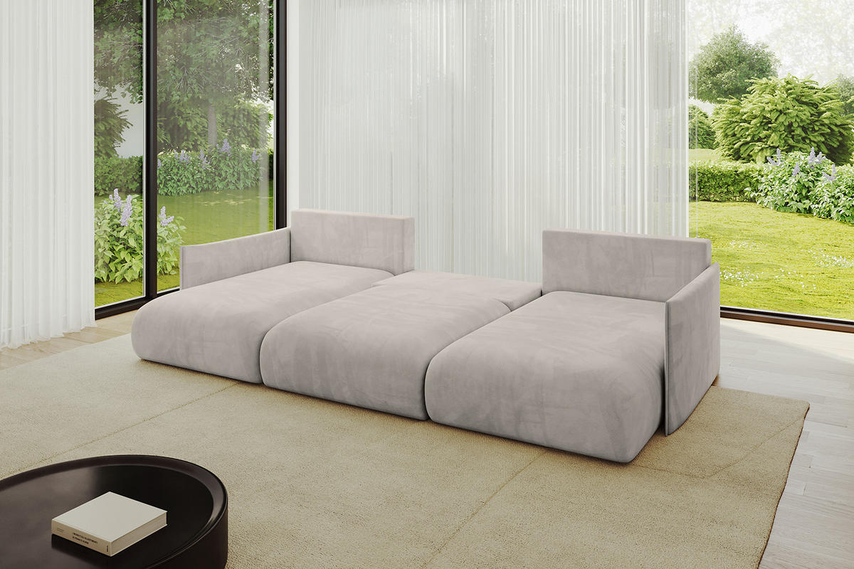 WOHNLANDSCHAFT mit Schlaffunktion und Bettkasten ONESK-U 317x177x72 Hellbraun Velours - Hellbraun, Holzwerkstoff/Kunststoff (317/72/177cm) - ALTDECOR