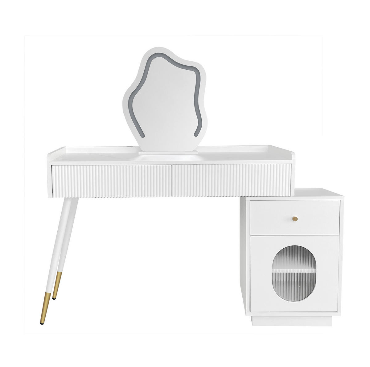 SCHMINKTISCH 100/40/75 cm in Weiß mit LED-Spiegel und flexiblem Seitenschrank - Weiß, Holzwerkstoff (40/75/100cm) - Flora Grace